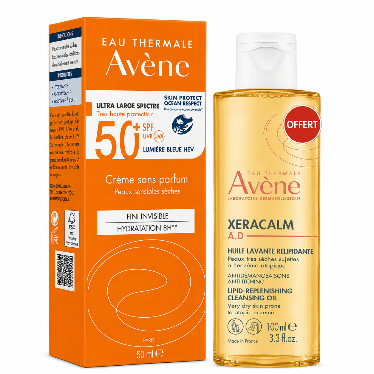 Avène Pack Crème Solaire Invisible SPF50+ 50ml + XeraCalm Huile Lavante 100ml Offerte